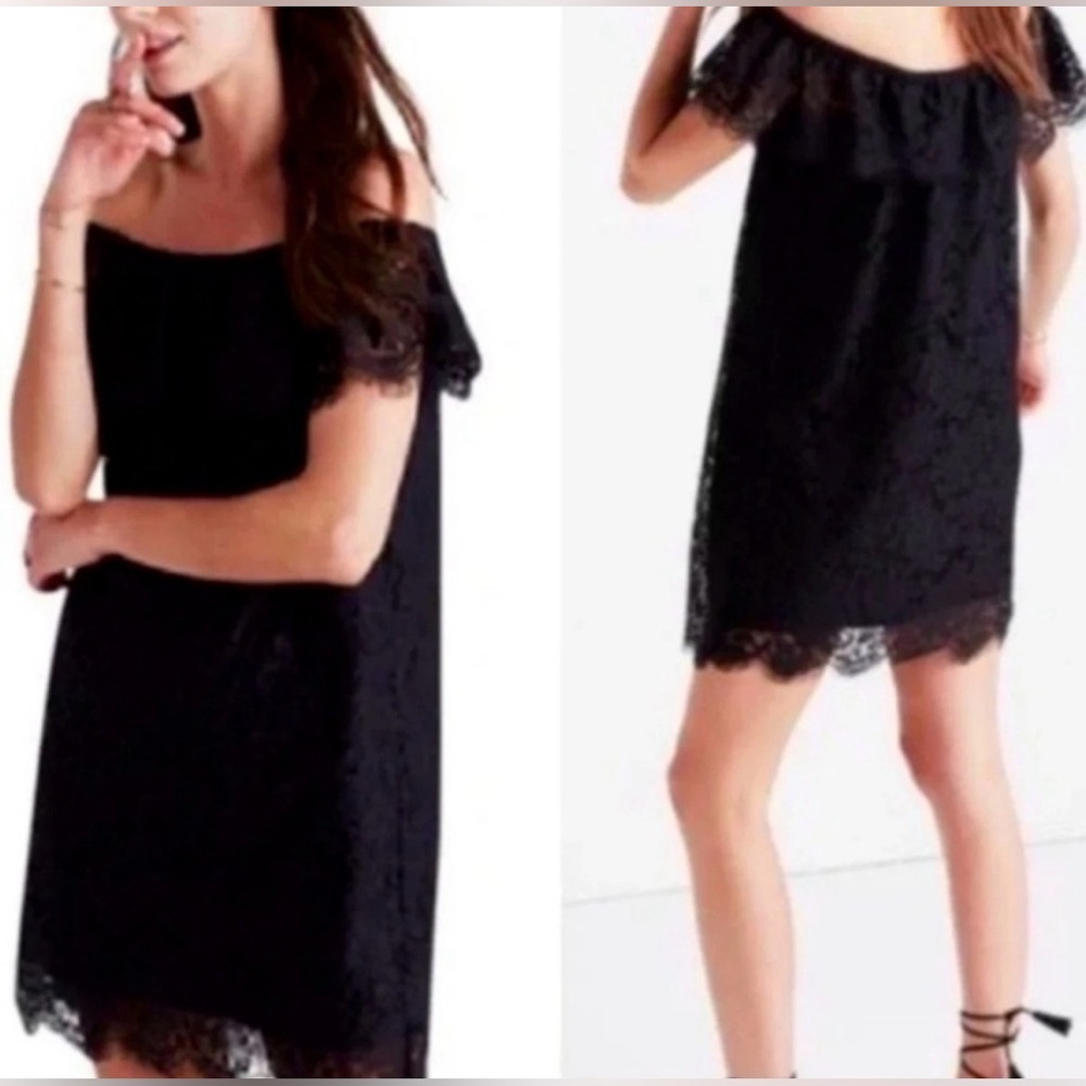 Madewell Black Lace Off-The-Shoulder Mini Dress - Size 00 - Picture 4 of 9